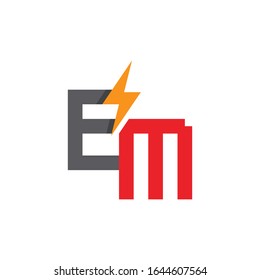 Trendy flat initial BM letter logo template with bolt and lightning design. Can be used for web, mobile graphic, electronic or electricity service business, or any purpose related to thunder concept.