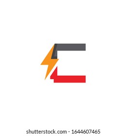 Trendy flat initial C letter logo template with bolt and lightning design. Can be used for web, mobile graphic, electronic or electricity service business, or any purpose related to thunder concept.