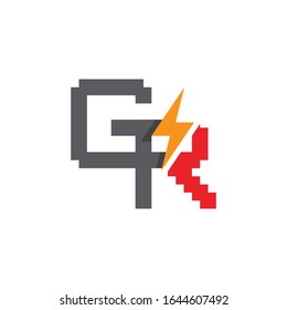 Trendy flat initial GR letter logo template with bolt and lightning design. Can be used for web, mobile graphic, electronic or electricity service business, or any purpose related to thunder concept.