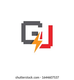 Trendy flat initial GU letter logo template with bolt and lightning design. Can be used for web, mobile graphic, electronic or electricity service business, or any purpose related to thunder concept.