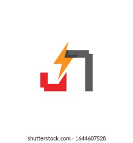 Plantilla de diseño de diseño de la letra JN plana inicial con diseño de rayo y perno. Puede ser usado para negocios de servicios web, gráficos móviles, electrónicos o de electricidad, o cualquier propósito relacionado con el concepto de trueno.