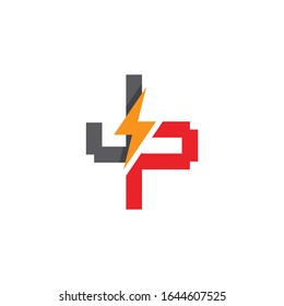 Trendy flat initial JP letter logo template with bolt and lightning design. Can be used for web, mobile graphic, electronic or electricity service business, or any purpose related to thunder concept.