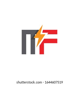 Trendy flat initial MF letter logo template with bolt and lightning design. Can be used for web, mobile graphic, electronic or electricity service business, or any purpose related to thunder concept.