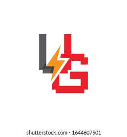 Trendy flat initial UG letter logo template with bolt and lightning design. Can be used for web, mobile graphic, electronic or electricity service business, or any purpose related to thunder concept.
