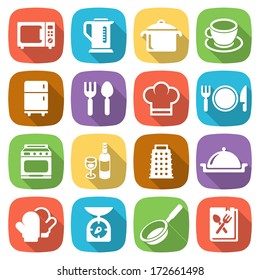 Trendy flat kitchen and cooking icons. Vector illustration