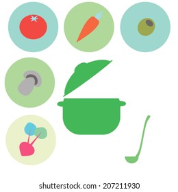 Trendy flat kitchen and cooking icons.