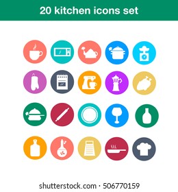 Trendy flat kitchen and cooking icons.