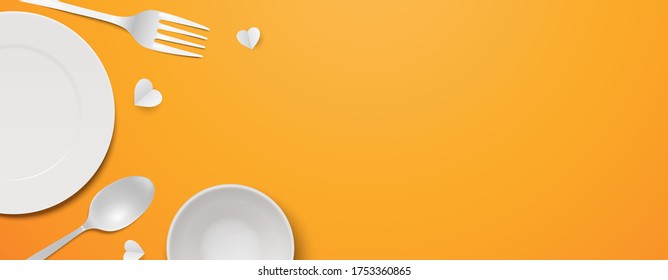 trendy flat lay culinary tableware banner frame illustration vector with copy space