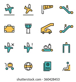 Trendy flat line airport icon pack for designers and developers