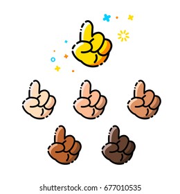 Trendy flat line emoji icon pack. Vector hand points to the up. Emoticons for websites and mobile websites and apps.