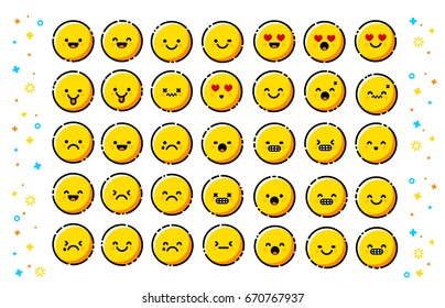 Trendy flat line emoticons pack. Vector emoji. Icons for websites and mobile websites and apps. Icon set