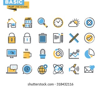 Trendy flat line icon pack for designers and developers. Basic icons for websites and mobile websites and apps. 