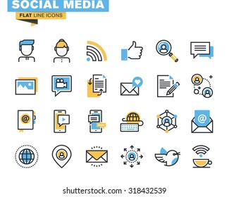 Trendy flat line icon pack for designers and developers. Icons for social media, social network, communication, digital marketing, for websites and mobile websites and apps. 