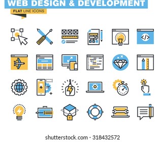 Trendy flat line icon pack for designers and developers. Icons for web design and development, seo, app development, online security, responsive design, for websites and mobile websites and apps. 