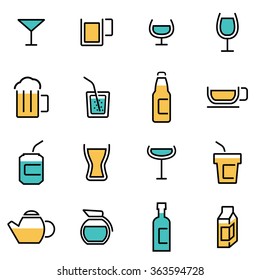 Trendy flat line icon pack for designers and developers. Vector line beverages icon set