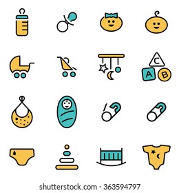 Trendy flat line icon pack for designers and developers. Vector line baby icon set