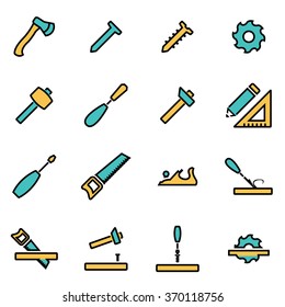 Trendy flat line icon pack for designers and developers. Vector line carpentry icon set