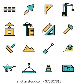 Trendy flat line icon pack for designers and developers. Vector line construction icon set