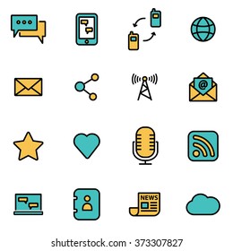 Trendy flat line icon pack for designers and developers. Vector line communication icon set