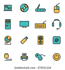 Trendy flat line icon pack for designers and developers. Vector line computer icon set