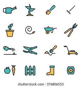 Trendy flat line icon pack for designers and developers. Vector line gardening set