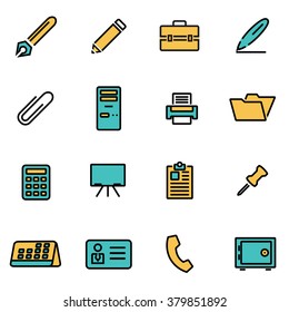 Trendy flat line icon pack for designers and developers. Vector line office set