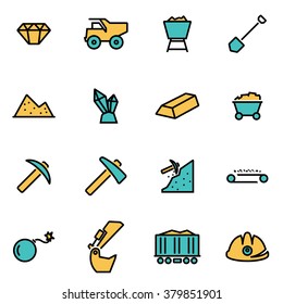 Trendy flat line icon pack for designers and developers. Vector line mining set