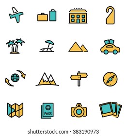 Trendy flat line icon pack for designers and developers. Vector line travel set
