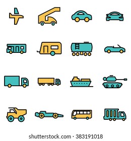 Trendy flat line icon pack for designers and developers. Vector line vehicles set