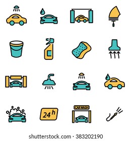 Trendy Flat Line Icon Pack For Designers And Developers. Vector Line Car Wash Icon Set