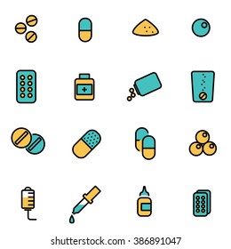 Trendy flat line icon pack for designers and developers. Vector line pills icon set