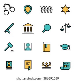 Trendy flat line icon pack for designers and developers. Vector line justice icon set