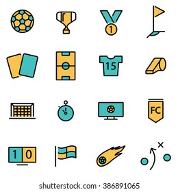 Trendy flat line icon pack for designers and developers. Vector line soccer icon set