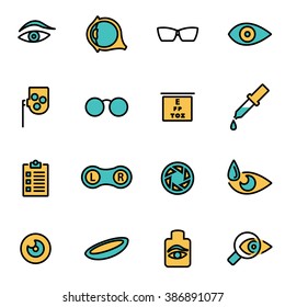 Trendy flat line icon pack for designers and developers. Vector line optometry icon set