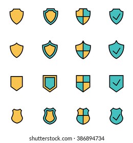 Trendy flat line icon pack for designers and developers. Vector line shield icon set