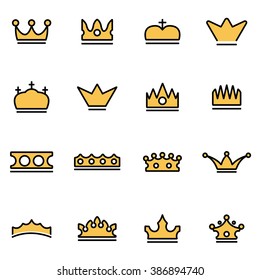 Trendy flat line icon pack for designers and developers. Vector line crown icon set