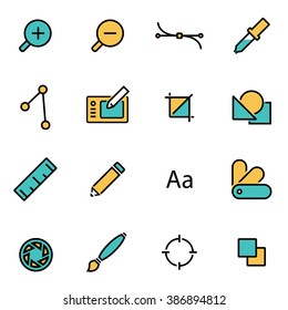 Trendy flat line icon pack for designers and developers. Vector line graphic design icon set