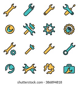 Trendy flat line icon pack for designers and developers. Vector line settings wrench icon set