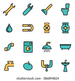 Trendy flat line icon pack for designers and developers. Vector line plumbing icon set