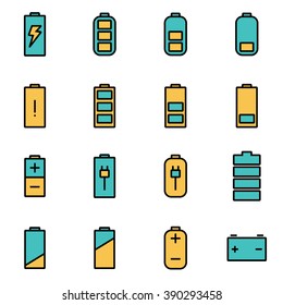 Trendy flat line icon pack for designers and developers. Vector line battery icon set