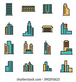 Trendy flat line icon pack for designers and developers. Vector line building icon set