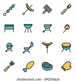 Trendy flat line icon pack for designers and developers. Vector line barbecue icon set