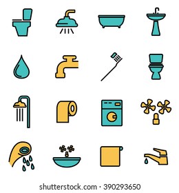 Trendy flat line icon pack for designers and developers. Vector line bathroom icon set