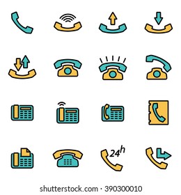 Trendy flat line icon pack for designers and developers. Vector line telephone icon set