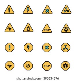 Trendy flat line icon pack for designers and developers. Vector line danger icon set