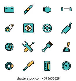 Trendy flat line icon pack for designers and developers. Vector line car parts icon set
