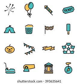 Trendy flat line icon pack for designers and developers. Vector line carnival icon set