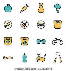 Trendy flat line icon pack for designers and developers. Vector line diet icon set