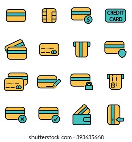 Trendy flat line icon pack for designers and developers. Vector line credit card icon set