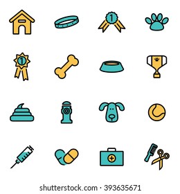 Trendy flat line icon pack for designers and developers. Vector line dog icon set